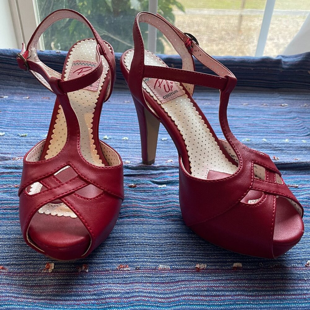 Pinup Couture Red T-Strap Platform Heels